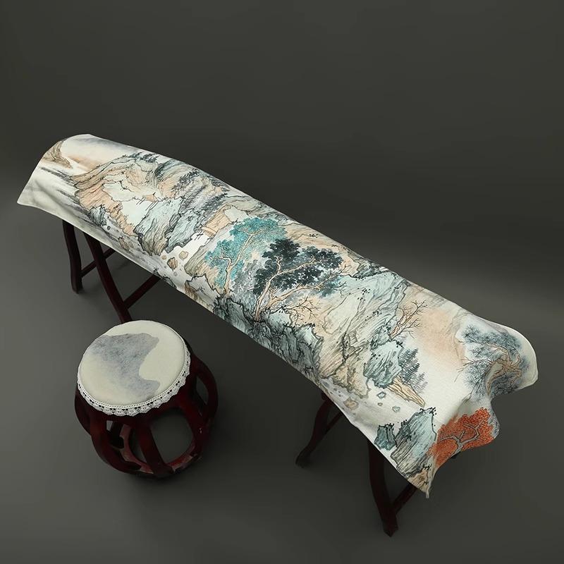 163-165cm Chinese Ancient Style Elegant Guzheng Cover Dust Cover Edge Classical Literary Piano Organ Keyboard Furniture Cover