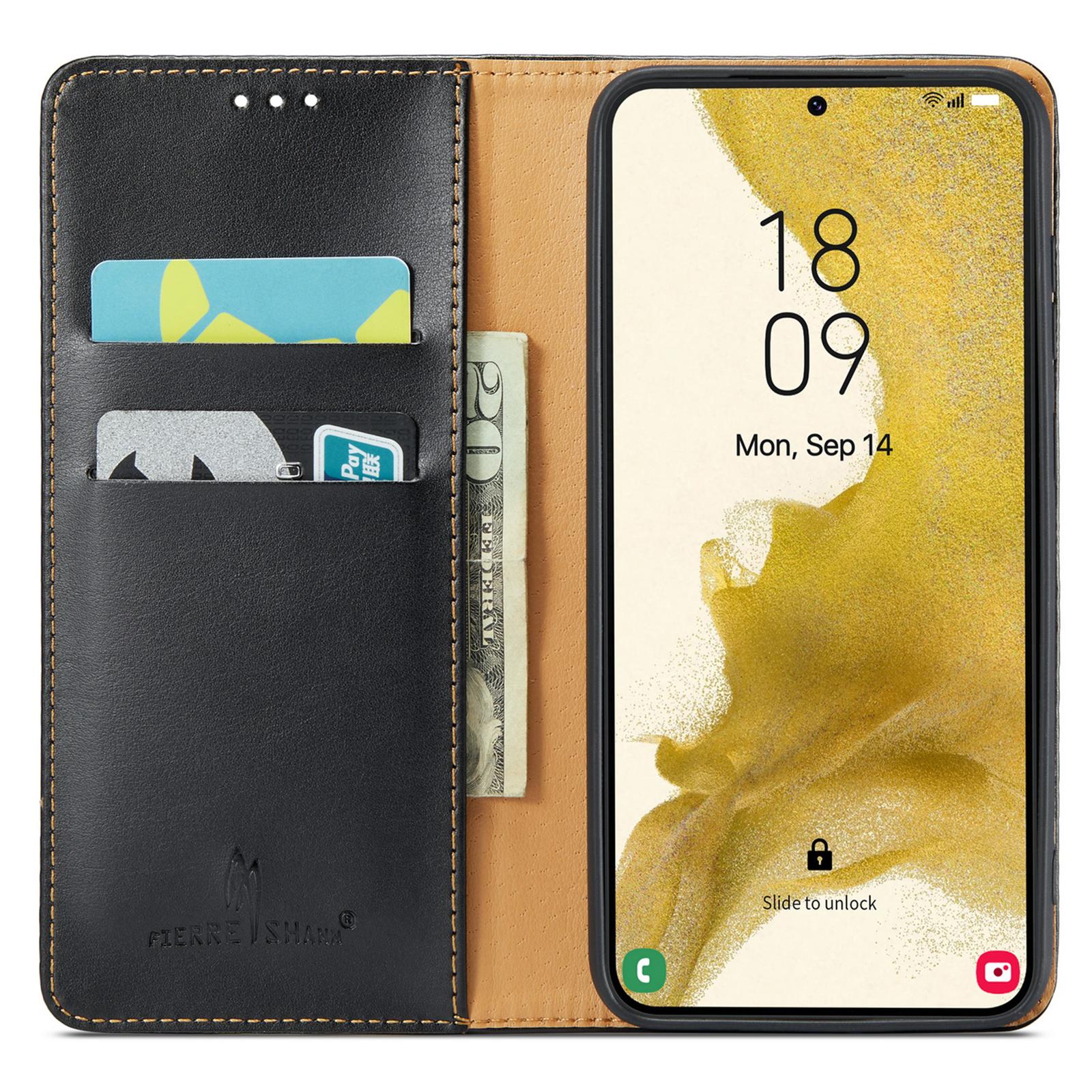 

FIERRE SHANN For Samsung Galaxy S24+ Magnetic Case PU Leather+TPU Smart Phone Protector Black