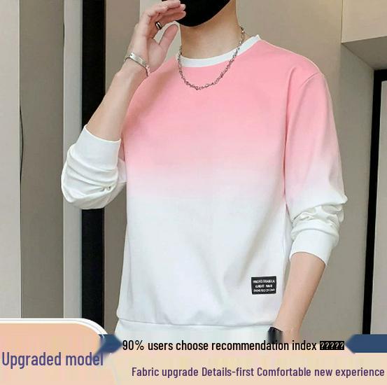 JSEN Gradient Color Men's Round Neck Hoodie - Trendy, Loose, Versatile Top for Spring & Autumn