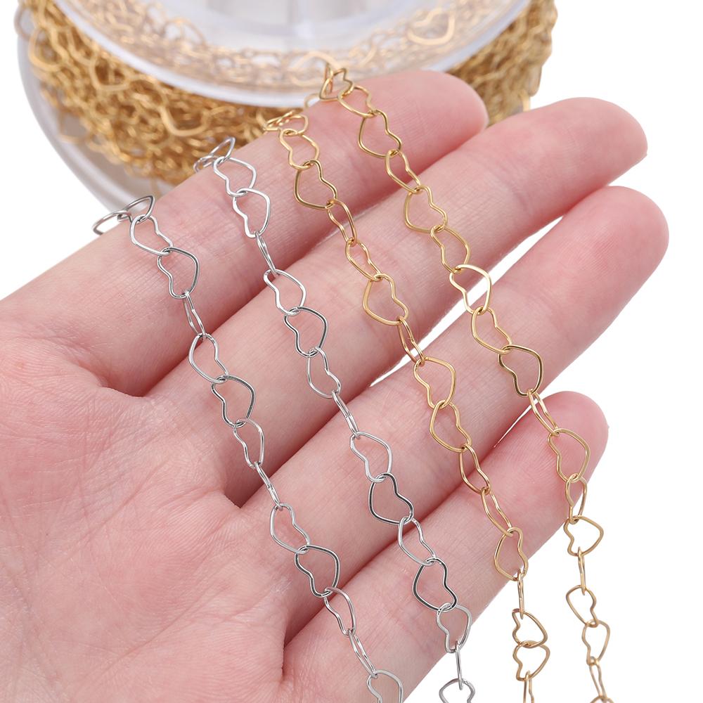 1m/39.37in Stainless Steel Hollow Peach Heart Chain Golden Chains for DIY Bracelet Necklace Waist Chain Jewelry Making Supplies