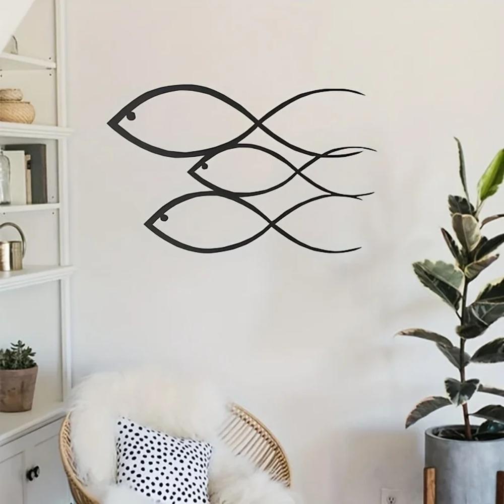 1 Stück Wohnzimmerdeko - Metall Schwarz Fisch Wandkunst, Nautische Eisen Hängedekoration