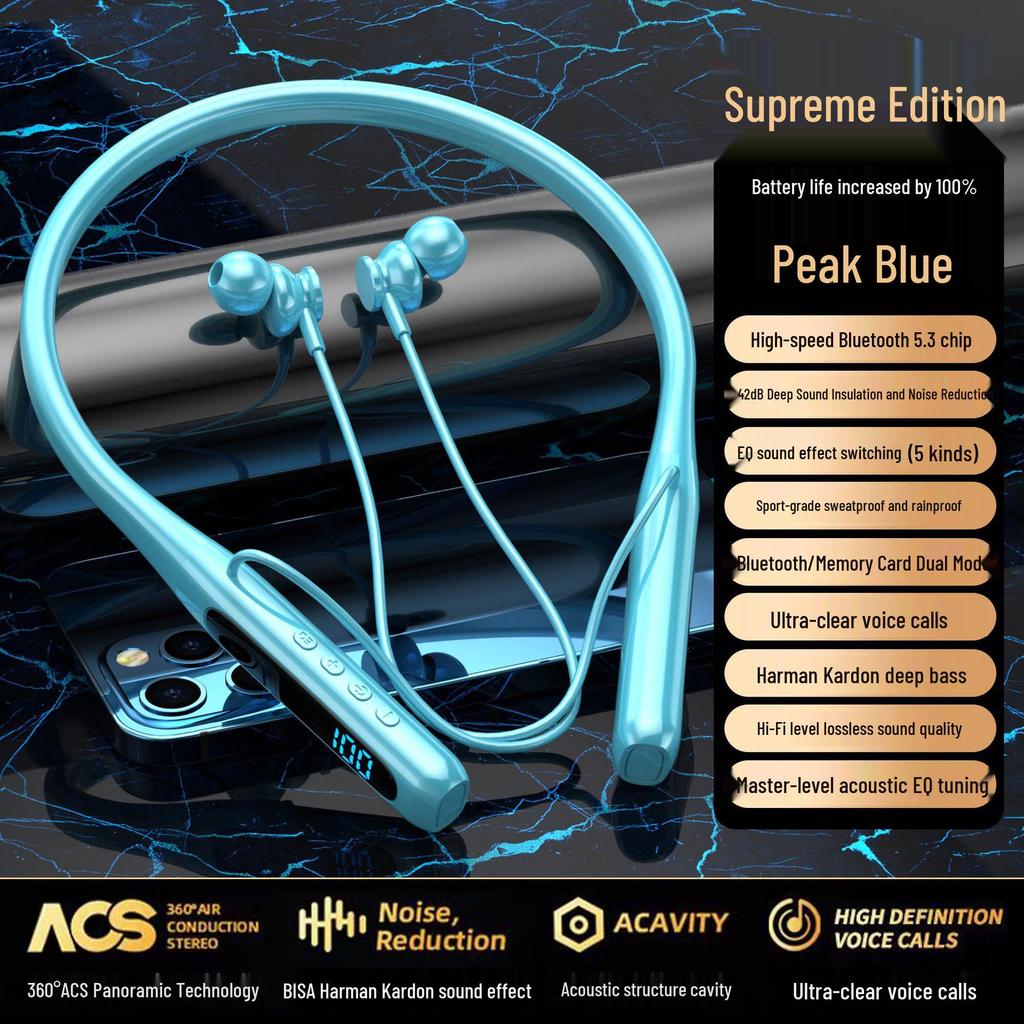 Neckband Bluetooth Headphones 2025: Ultra-Long Battery, Large Capacity, Comfortable Fit, Noise Reduction, High Quality, Card Slot.