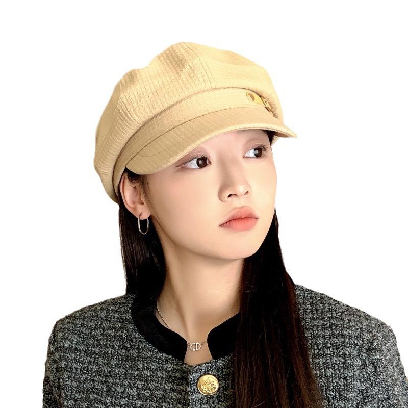 Autumn Winter Women's Octagonal Hat Korean Fashion Bailey Hat Button Duck Tongue Hats British Style Painter Hat