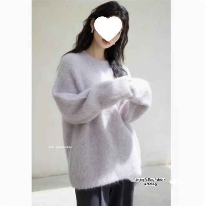 Soft Mink Cashmere Pullover Sweater - Women's Autumn/Winter Cozy Style Milk Knitted Cardigan Thickened Top