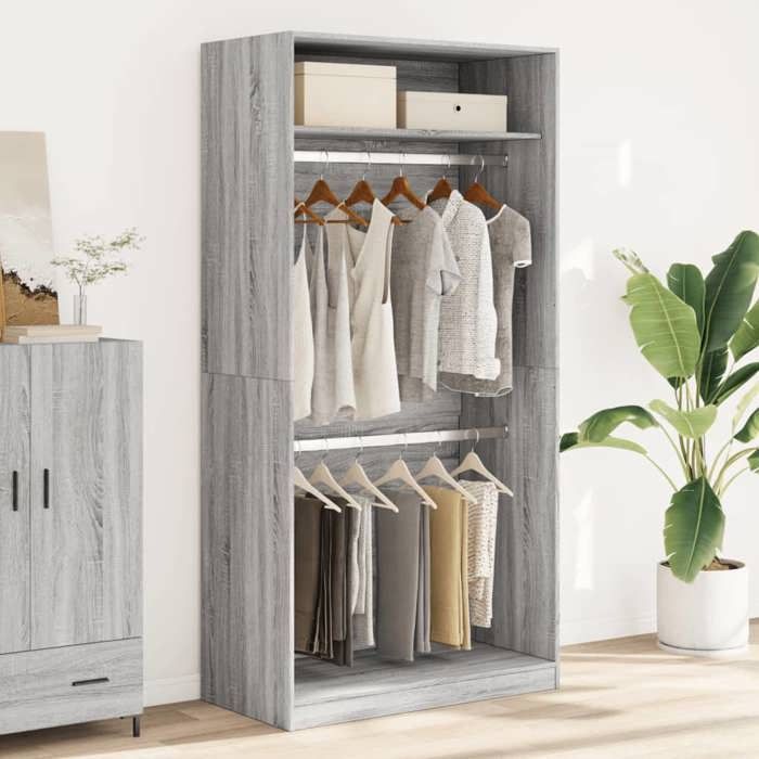 VidaXL Garde-robe sonoma gris 100x50x200 cm bois d'ingénierie, armoire de rangement, organisateur de garde-robe, armoire, 3307806