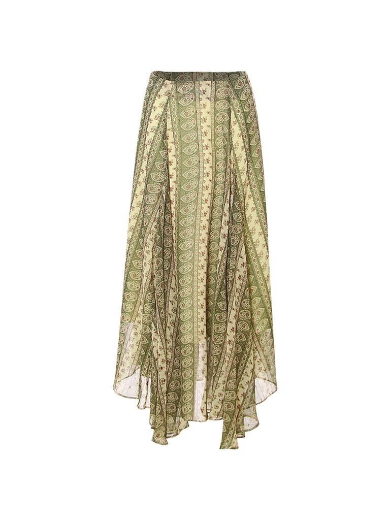 Sinseuden Paisley Asymmetrical Long Skirt