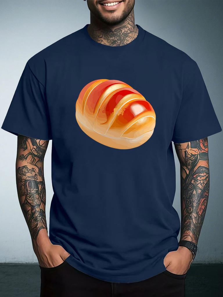 Unisex Summer White Short Sleeve Tee Realistic Golden Butter Bread Food Graphic Print Crew Neck Loose Casual Male Daily Tops