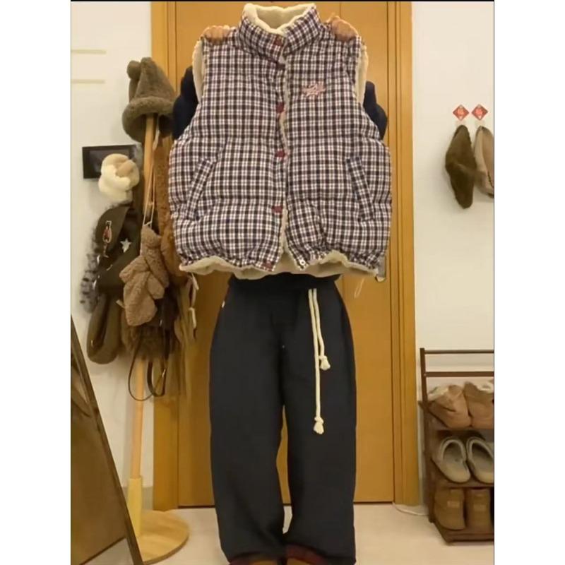 Retro Lamb Wool Double-sided Cotton Vest Jacket for Women Autumn and Winter New Thickened Warm Cotton Vest