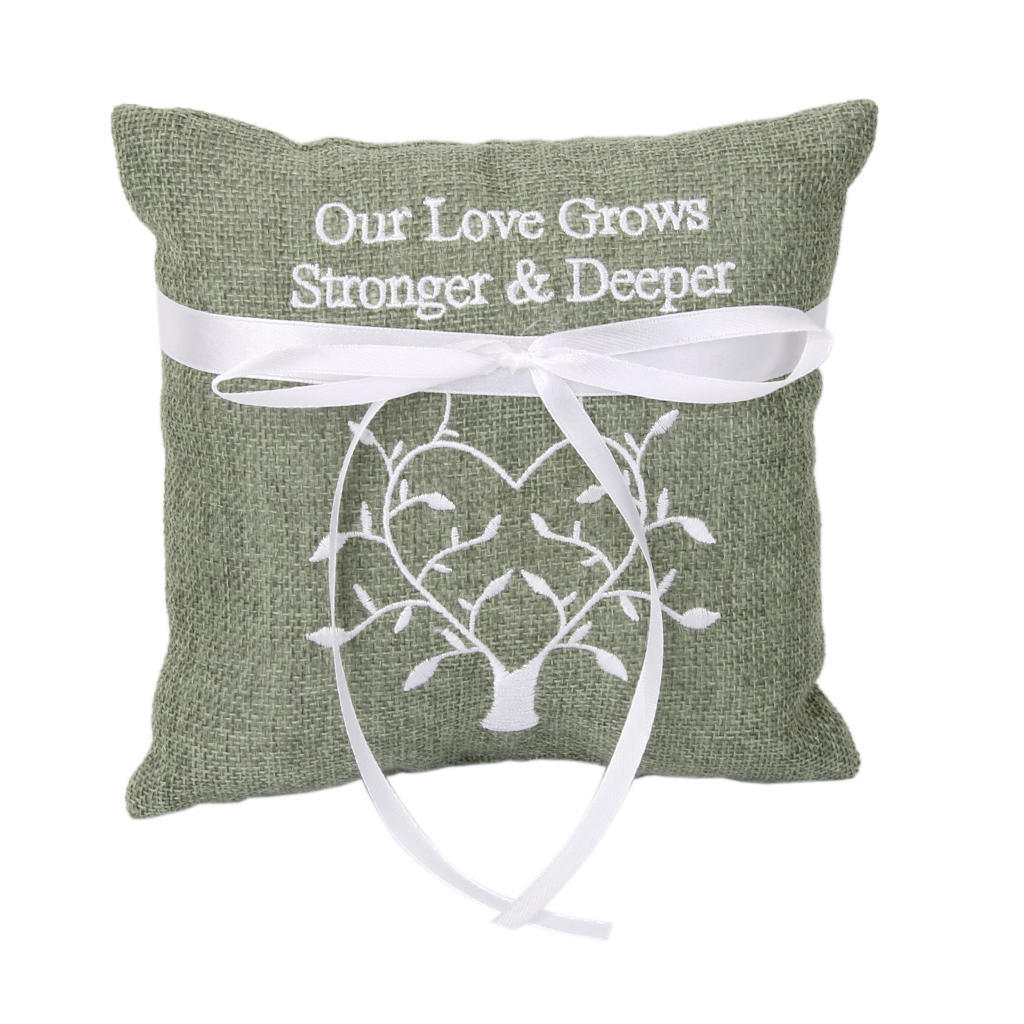 Cyan Wedding Bridal Hessian Burlap Ring Pillow Bowknot Trim Love Tree