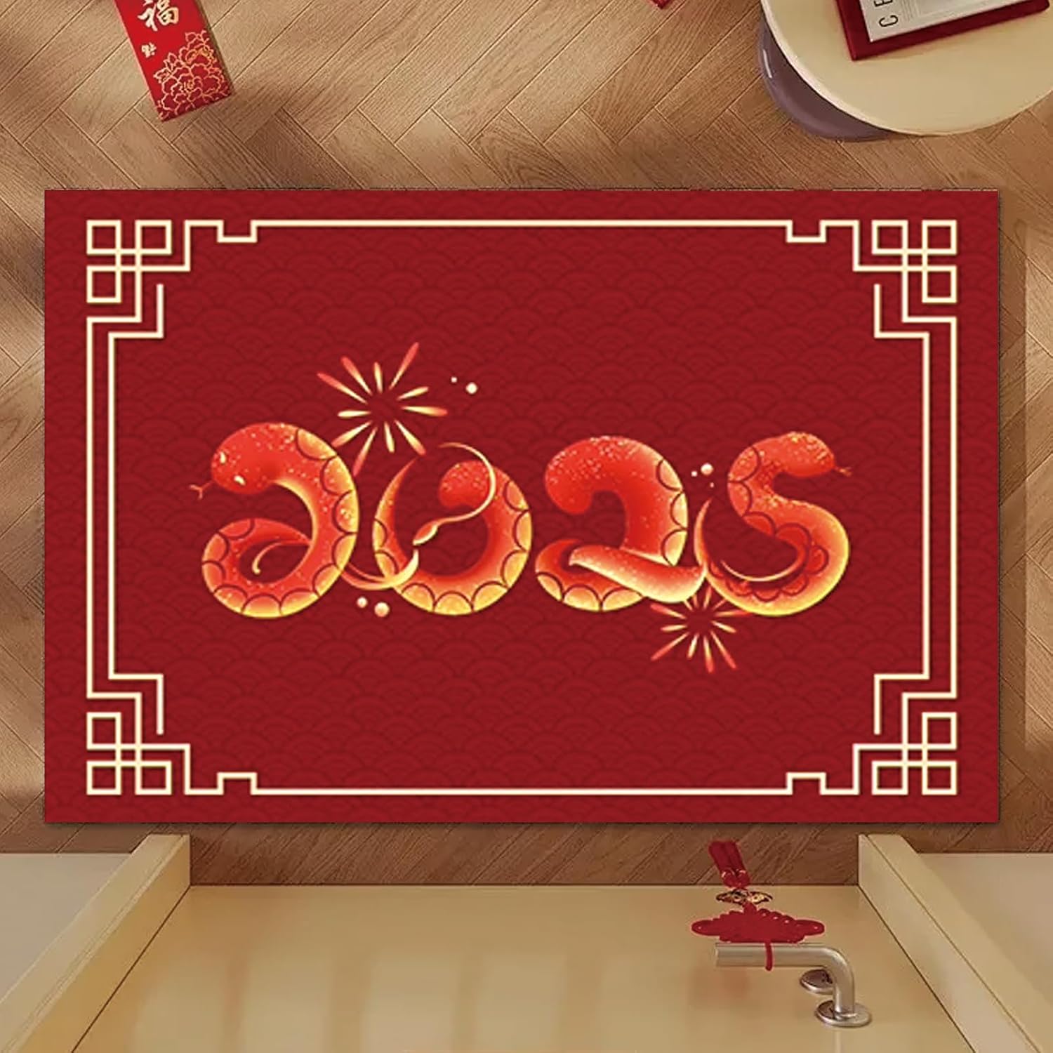 

ВИКАМА Новогодний декоративный ковер Год Змеи Новогодний приветственный коврик для двери Уличная гостиная Кухонный коврик для пола 40x60cm 16x24inch