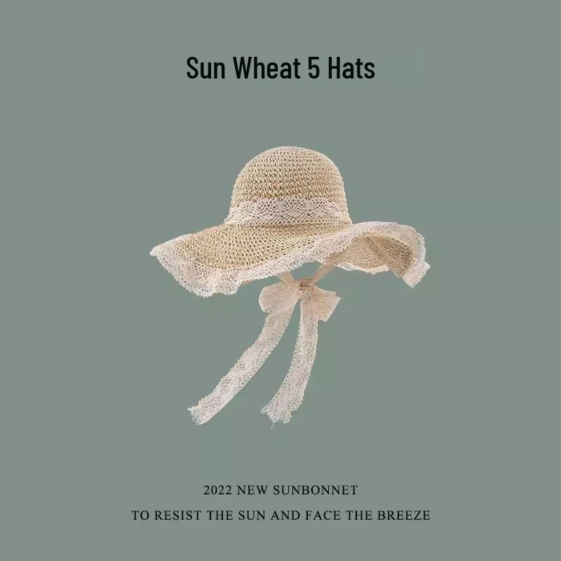 

Женская соломенная пляжная шляпа с кружевной отделкой - Защита от солнца для летних путешествий. One Size with Elastic Band