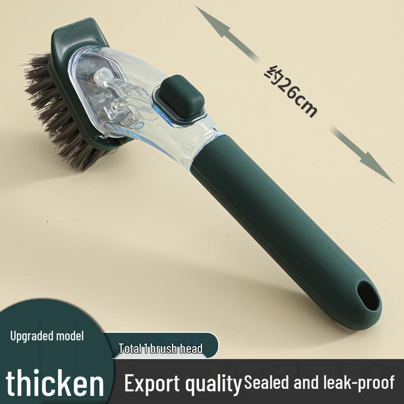 Long-Handled Dishwashing Brush with Automatic Liquid Dispensing and Steel Wire Bristles for Pot and Pet Cleaning.