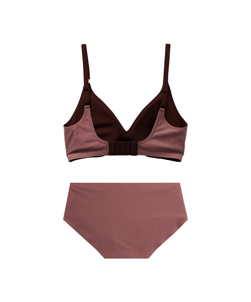 FATIARA Suave Ribbed Wireless Bralette & Panty Set - Romance Red