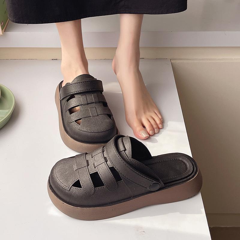 Koreanischer Chunky-Halbslipper für Damen: Zwei-Wege Hohl-Sandalen