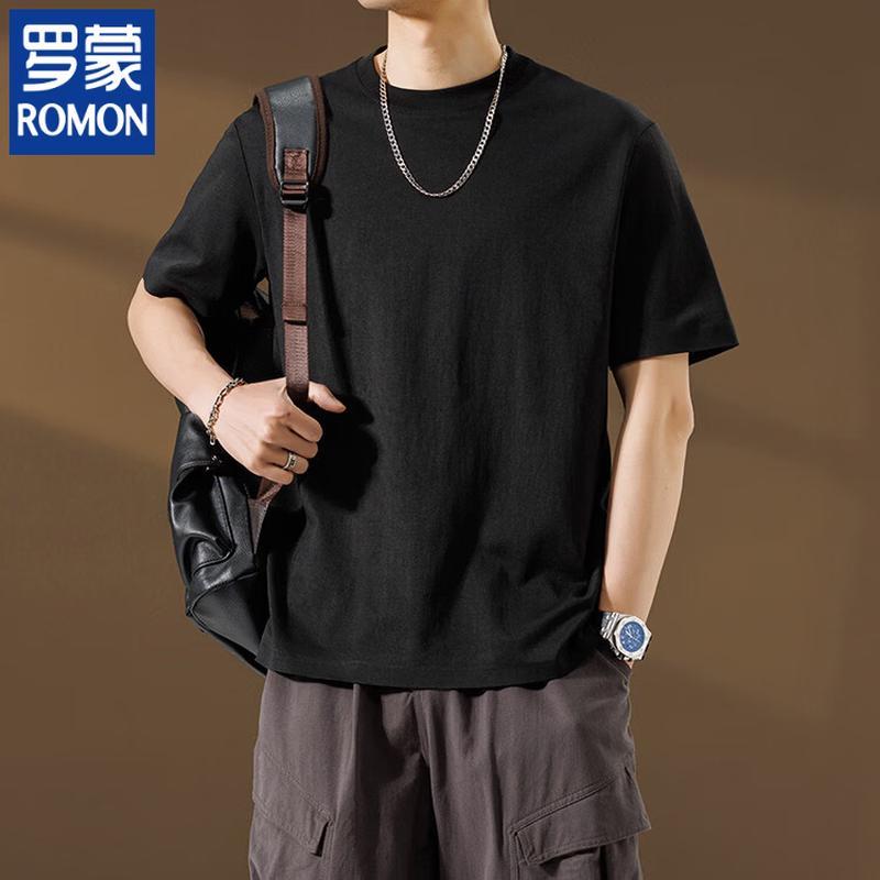 ROMON Men's Trendy Loose Fit Cotton Blend Short Sleeve T-Shirt