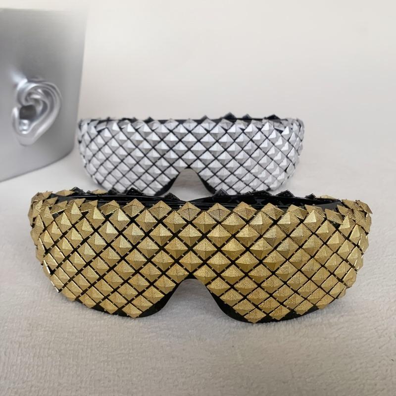 Futuristic Pyramid Steampunk Gold Silver Sunglasses Novelty Sun Glasses Men Woman Party Goggles Gothic One Piece