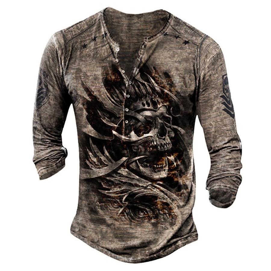 Men Clothes Autumn Casual Long Sleeve Round Neck Button T Shirt Men Sport 3D Digital Print Tops Henry's Shirt