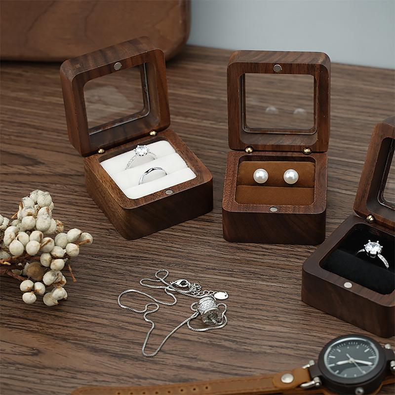 Jewelry Box Walnut Solid Wood Wedding Ring Box Small Jewelry Storage Table Top For Seeking Marriage Diamond Ring