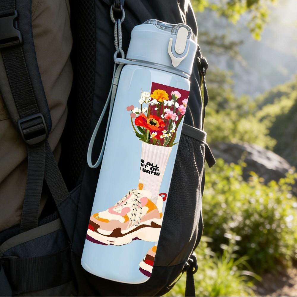 1PC Colorful Patterned Socks Retro Fun Art Print 750ml Color Plastic Sports Water Bottle Leakproof Flip Straw Lid Suitable for Sports Office Home Use