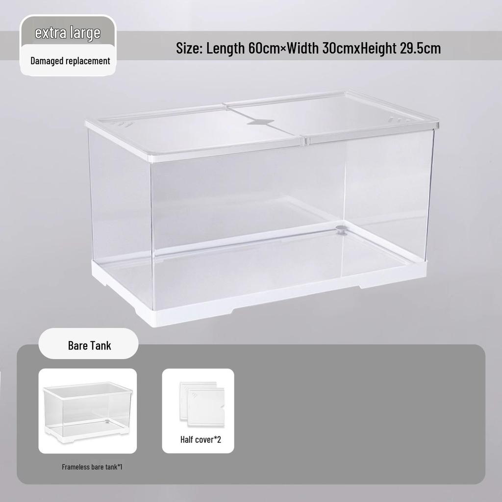 Acvariu Compact pentru Broaște Țestoase cu Platformă de Soare - Habitat Elegant de Birou cu Capac pentru Afișare Ecologică în Sufragerie