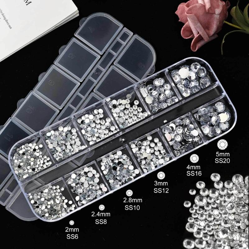 12 Color Transparent Nail Art Rhinestones Kit With 6 Shapes For DIY Manicure Includes Tweezers And 3 Glues