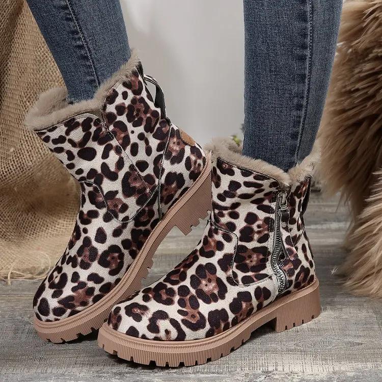 Fashion Women's Snow Boots Fur Element Winter Season Mid-Tube Plus Velvet Thickened Warm Cotton Shoes Integrated Platform Female Booties