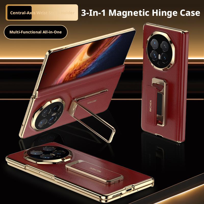 

Luxury Genuine Leather Case For Honor Magicv6 Magic V6 360° Rotating Metal Bracket Anti-slip Finger Grip Band Cover Genuine Leather&Honor Magic V6
