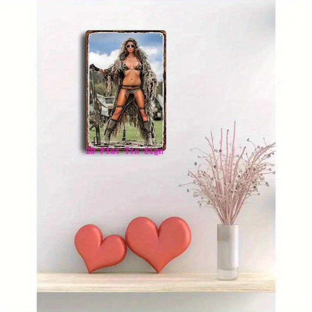 Vintage Humorous Metal Wall Decor 8x12 Inch - Sexy Camo Soldier Girl Design for Man Cave Bar Home Bathroom