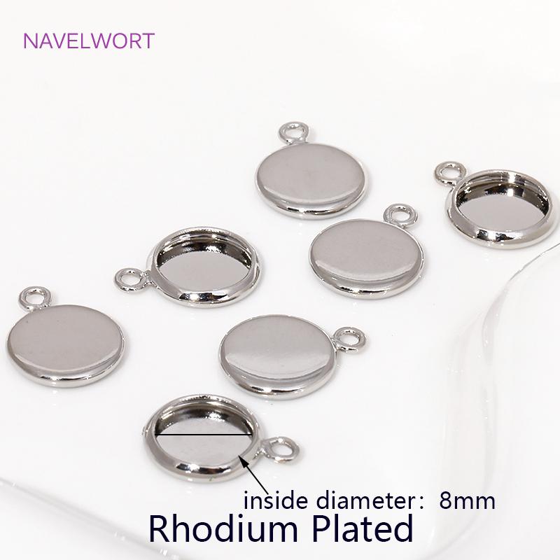 6/8/10mm 14K Gold Plated Cabochon Blank Tray Charms Connectors For DIY Bracelets Necklaces Jewelry Making Accessories Supplies