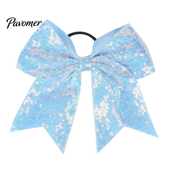 Shiny Hair Bows for Girls Sequins Bows, Elastic Tie, Large Cheerleading Stage Costume Accessories Band Ponytail Holder, Glitter Scrunchies Women Teens