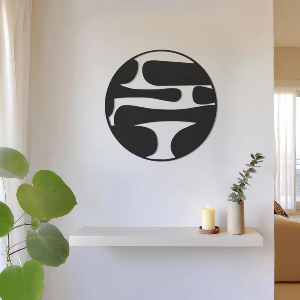 Modern Round Metal Wall Art Abstract Circular Sculpture Geometric Home Decor Minimalist Black Iron Plate Artistic Metal Craft Gift