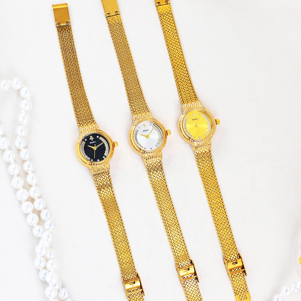 Yalalusi Gold Women Watch Luxury Diamond Quartz Wristwatch Fashion Milan Mesh Band Elegant Ladies Dress Watch Gift NEW