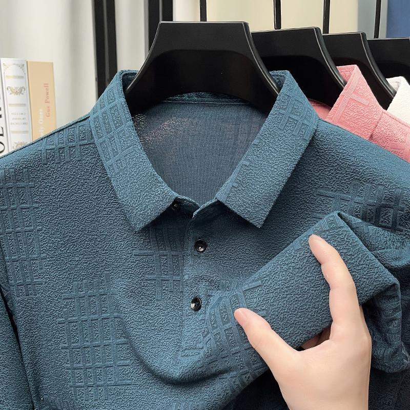 Summer polo shirt high-end business casual wear geometric design breathable ice silk quick drying men's short sleeved T-shirt