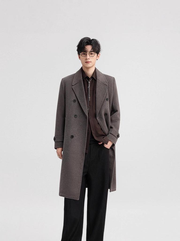 Men's Long Double-Breasted Double-Sided Wool Coat for Autumn/Winter