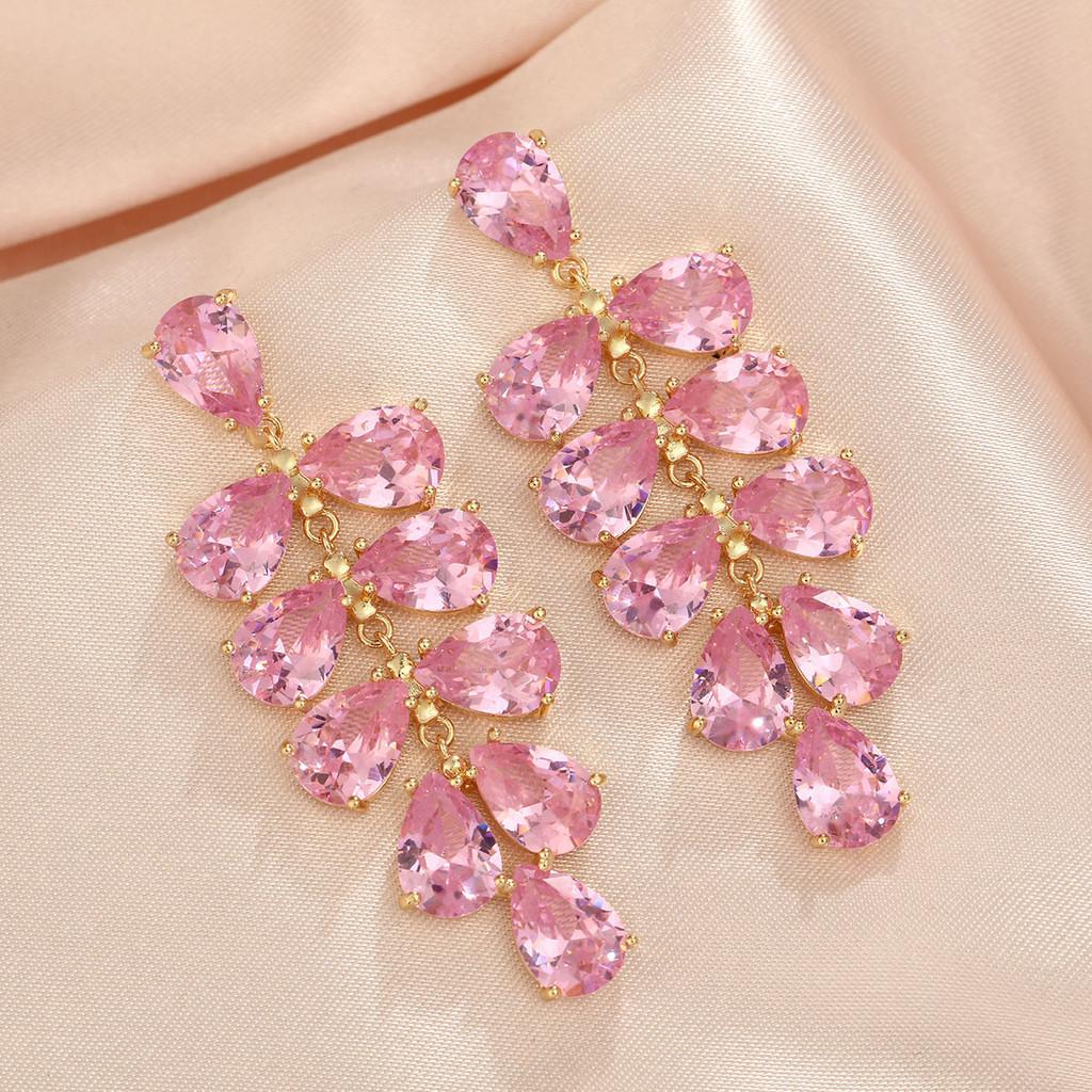 Floral Green Crystal Drop Earrings For Wedding And Party Wear