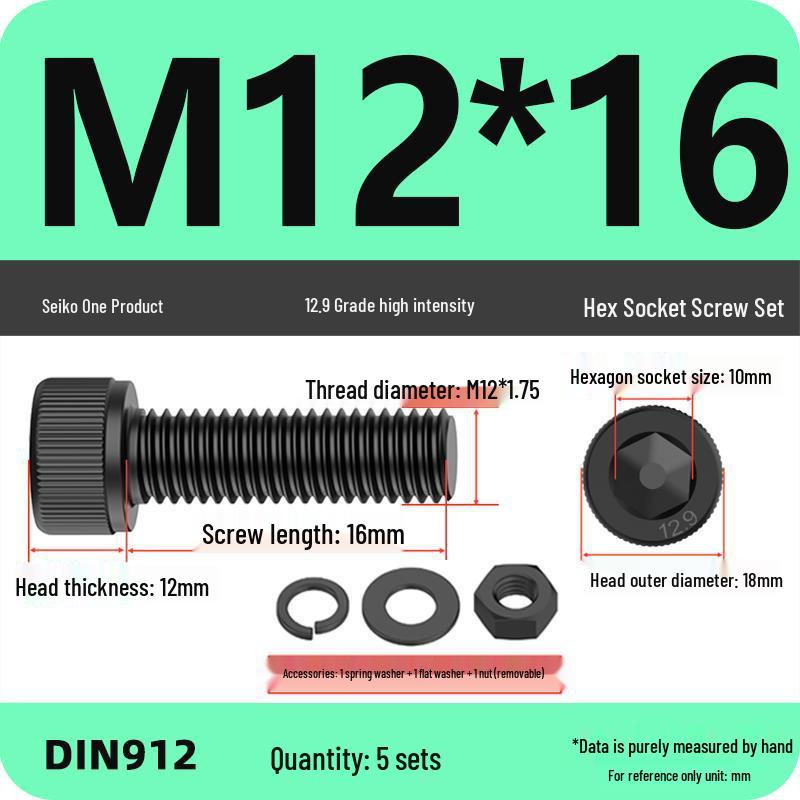 12.9 High Strength Socket Head Cap Screw and Nut Set M8-M16.