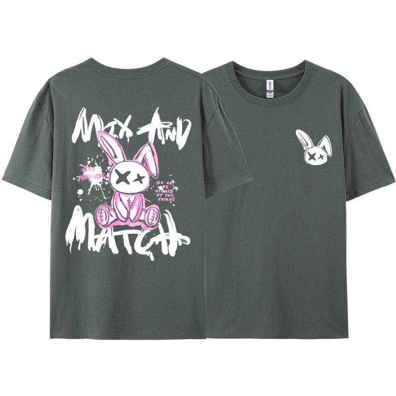 Pink Ragdoll Rabbit Harajuku Print T-Shirt Men Loose Oversize  Clothing Hip Hop Casual Short Sleeve S-XXXL Cotton T-Shirt Couple