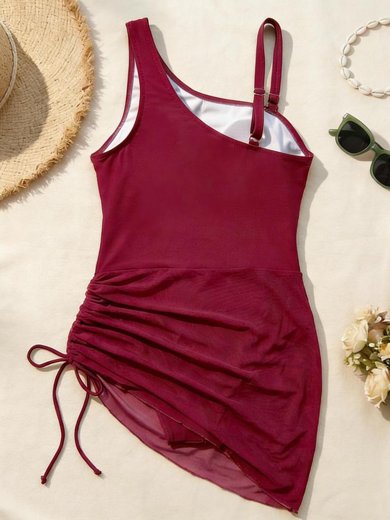 Women's Swimwear Solid Color Mesh Patchwork Bikini Beach Suit Bathing Suits