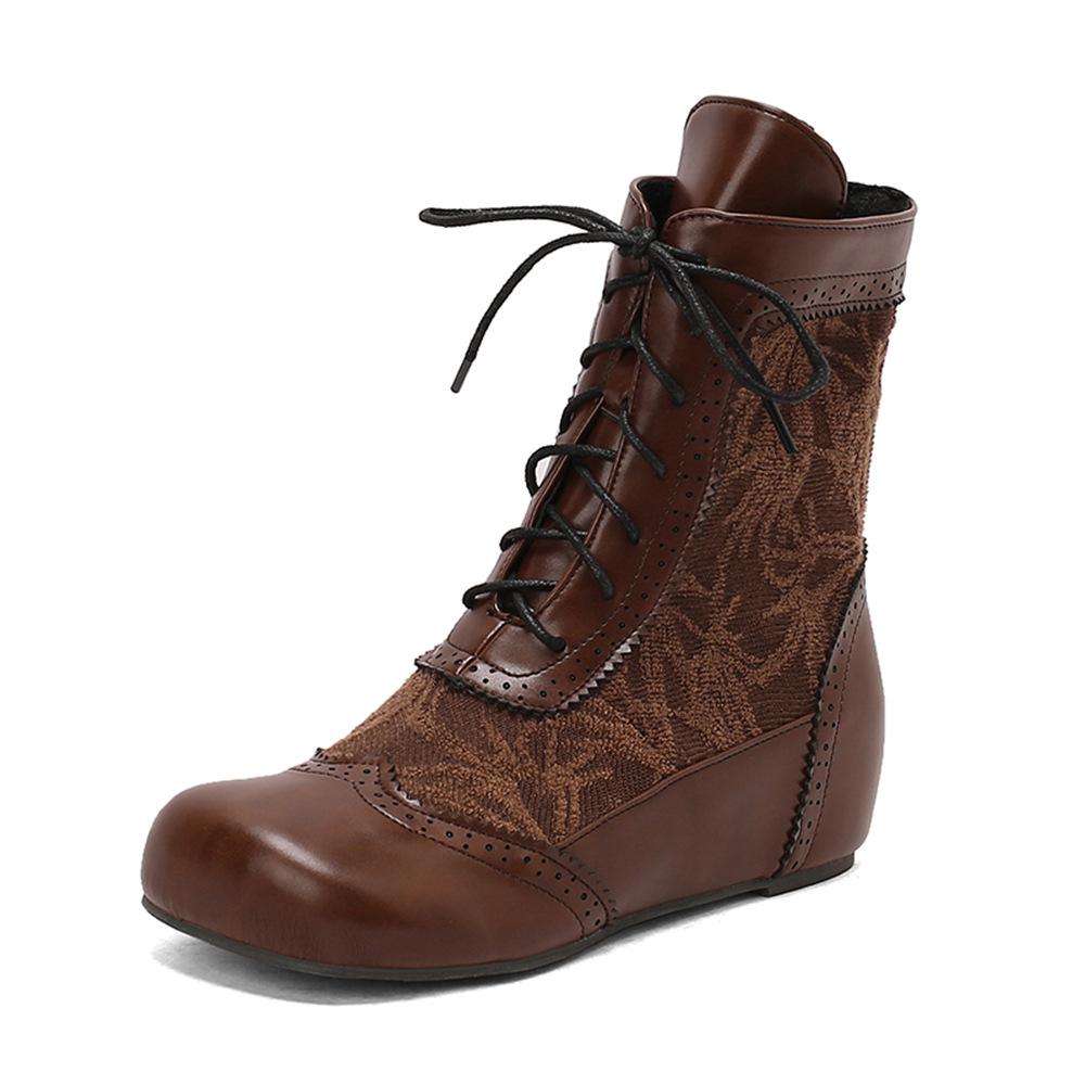 Women Boots Classic Retro High Top Boot Fashion Square Head Design Women Boots Lace-up Short Boot Casual Ankle Boots Botas Mujer 34 темно-коричневого 6990₽