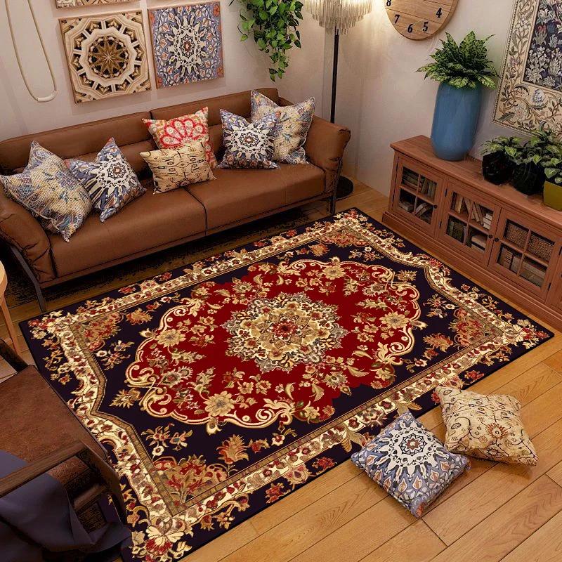 Retro Ethnic Carpets Turkish Persian Rug for Living Room Bedside Bedroom Vintage Floor Mat Entrance Doormat Carpet Large Rug