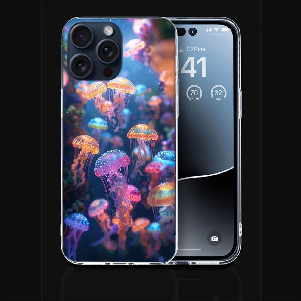 Enchanting Neon Jellyfish Clear Phone Case For Iphone 17 Air 16 Pro Max 15 Pro 14 Plus 17E 16E 11 13 12 Mini Cover Cases Fundas