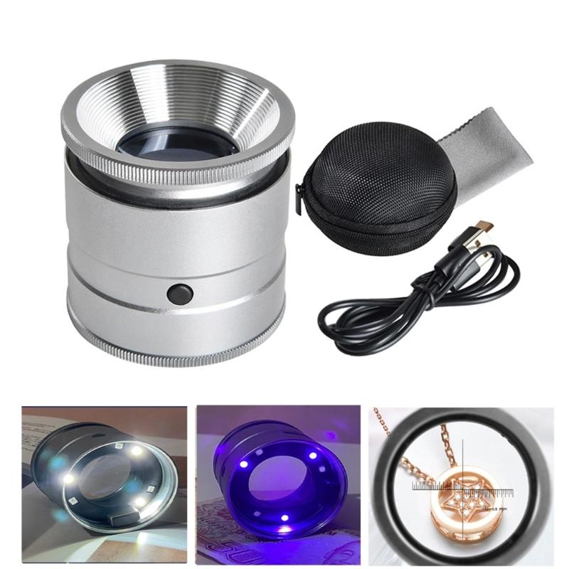 10X Vergrößerungsglaslinse Handheld Wiederaufladbare Augenlupe Vergrößerer mit Skala LED-Licht für Schmuck Briefmarken Inspektion