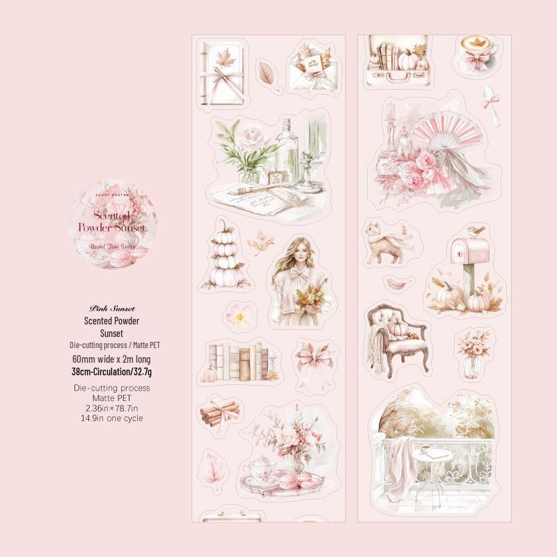 Sugar Poem PET White Ink Die-Cut Adhesive Tape - Pastel Time Retro Matte Series, 6 Styles for Life Planner DIY Decoration