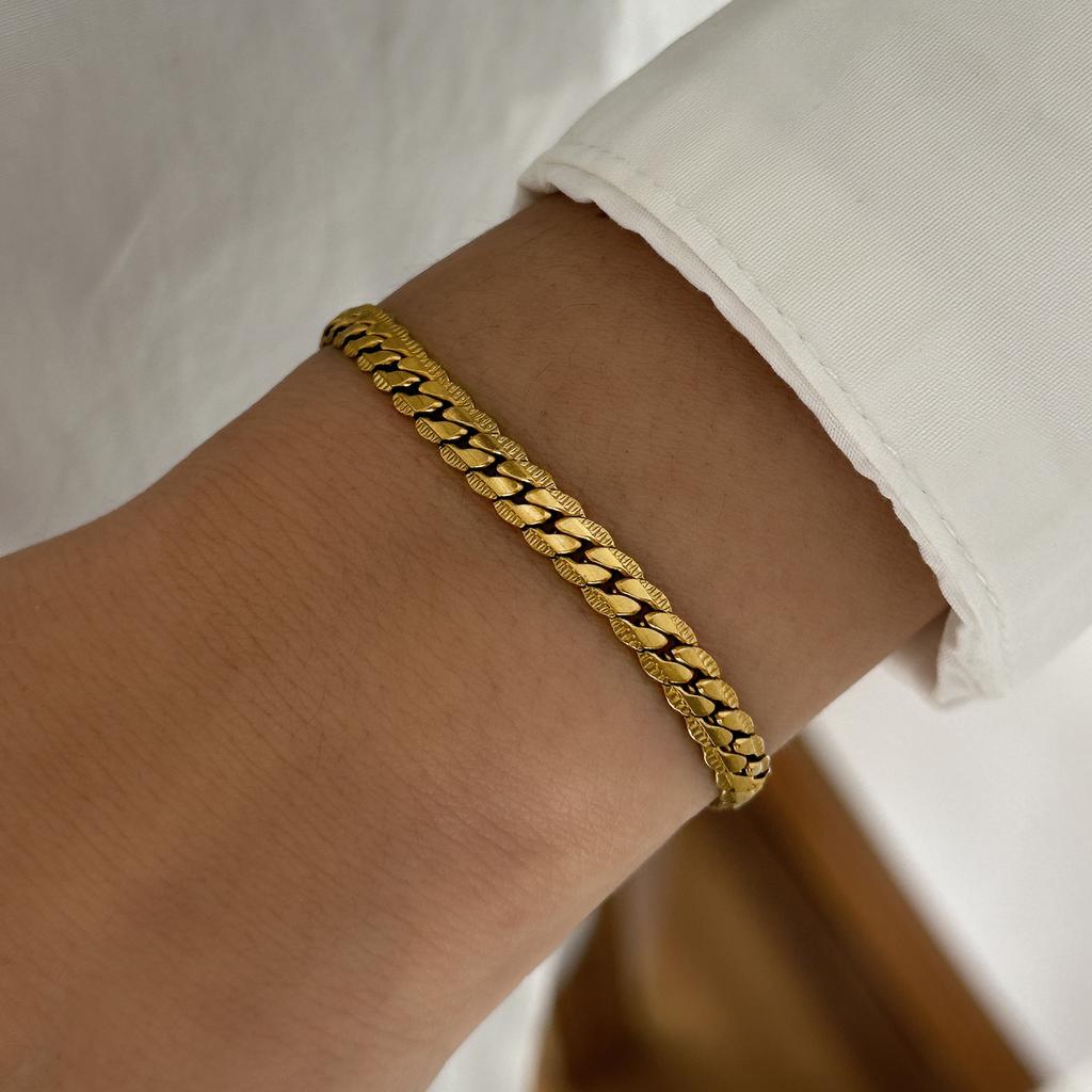 Stainless Steel Luxury Shiny Zircon Charm Bracelet for Women Gold Plated Metal Geometric Chain Bangle Party Minimalist Jewelry