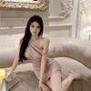 2026 Summer French Socialite Style One-Shoulder Pleated Dress - Slim Fit