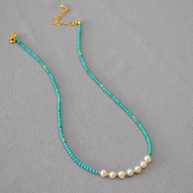 French niche design retro literary freshwater irregular pearl turquoise beaded simple classical temperament necklace