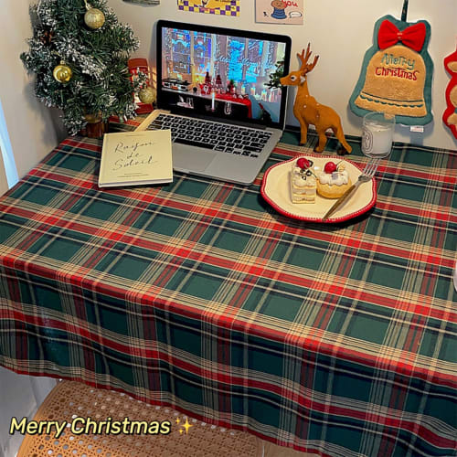 FINGOOO Christmas Tablecloth, Checkered Decorative Green and Red Plaid, Washable, Stain-Resistant, Heat-Resistant, Durable, Rectangular, Nordic Style,