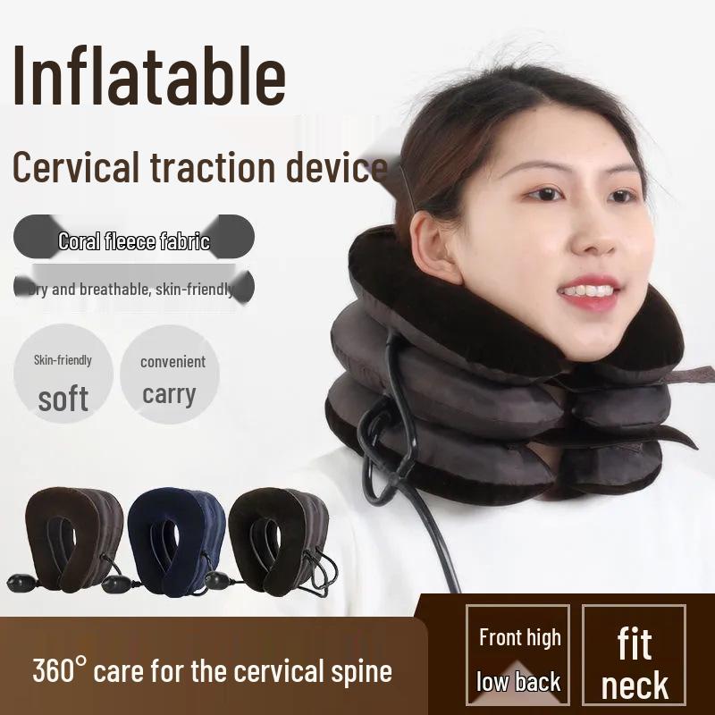 Inflatable Neck Brace with Air Pillow for Cervical Support and Massage