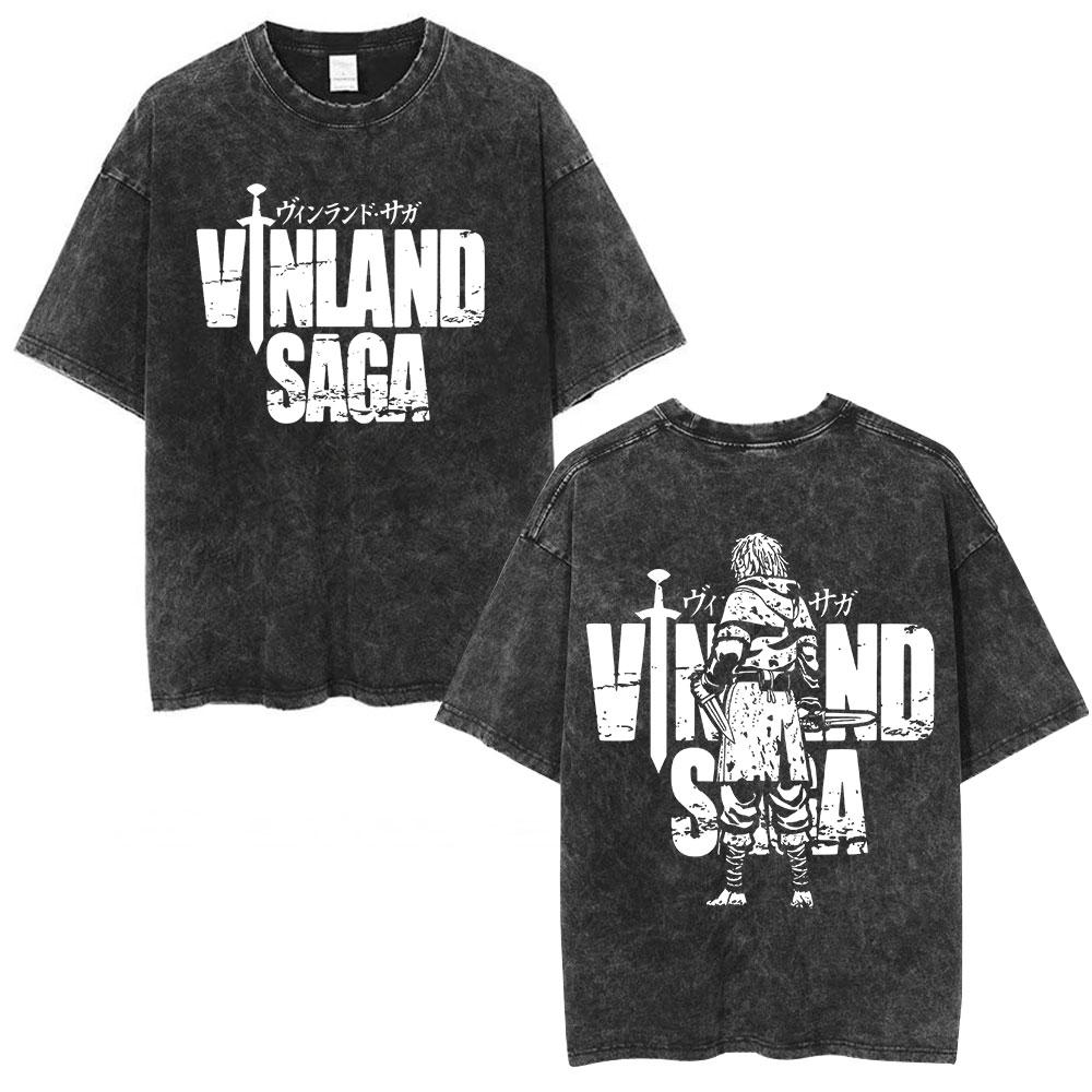 Vintage Washed Anime Vinland Saga Thorfinn Karlsefni T Shirt Mens Women Clothing Fashion Street Casual Cotton Oversized Tshirts