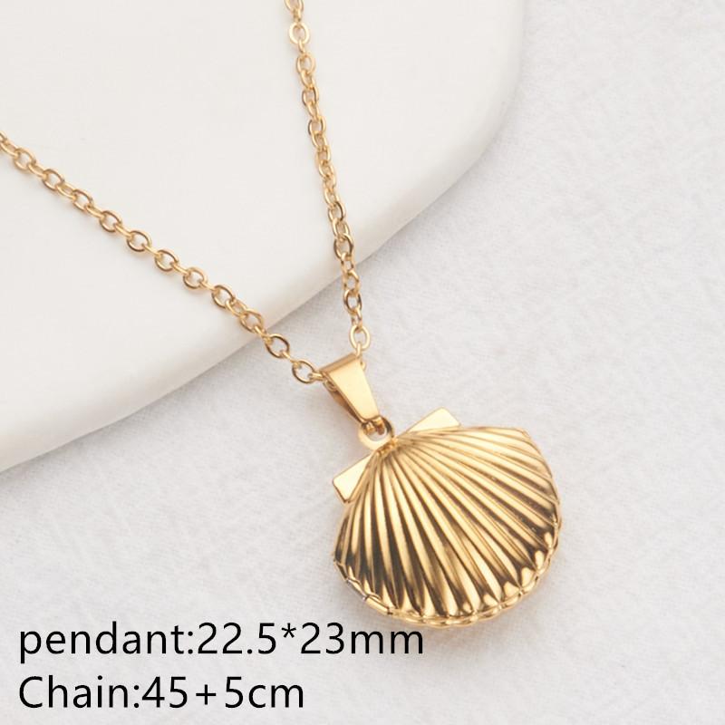 Stainless Steel Shell Heart Locket Necklace Silver Gold Tone For Women